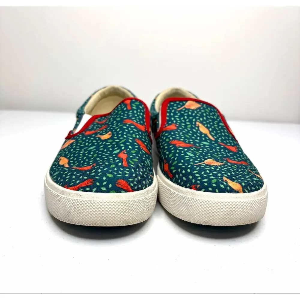Bucketfeet Cardinal Bird Print Slip-On Canvas Sneakers Women's Sz 9 Artsy Whimsy